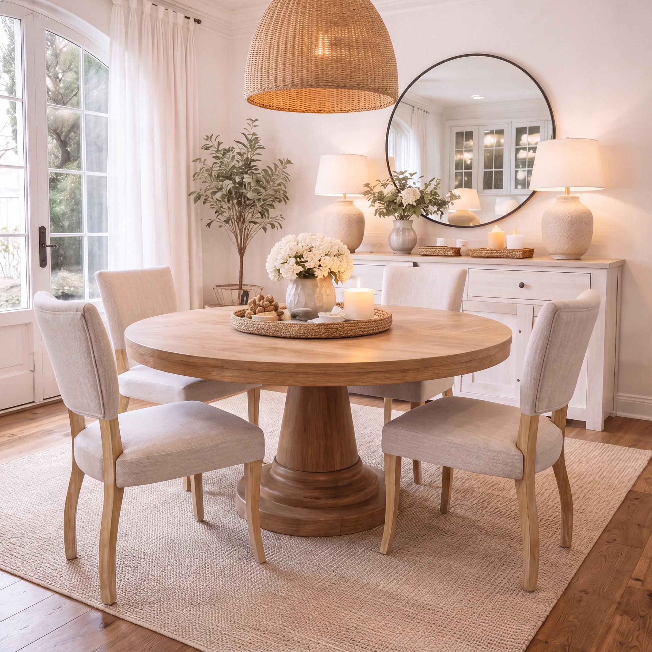 Christopher Knight Home Mid-Century Upholstered Wood Armless Dining Chairs, Beige+Natural, Set of 4