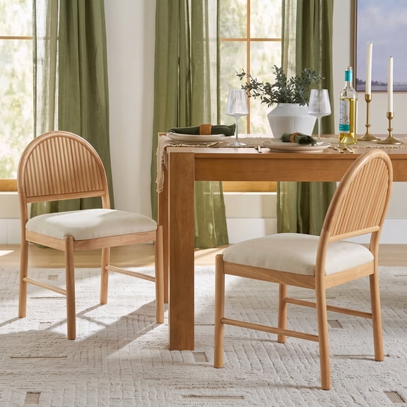 Christopher Knight Home Mid Century Wooden Dining Chairs with Fluted Back, Beige Natural Wood, Set of 2