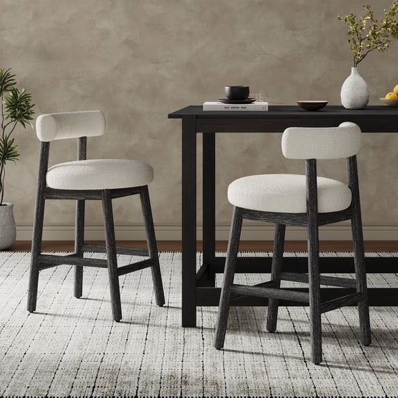 Christopher Knight Home Minimalist 26.77" Counter Height Bar Stools, Solid Wood Frame, Black, Set of 2