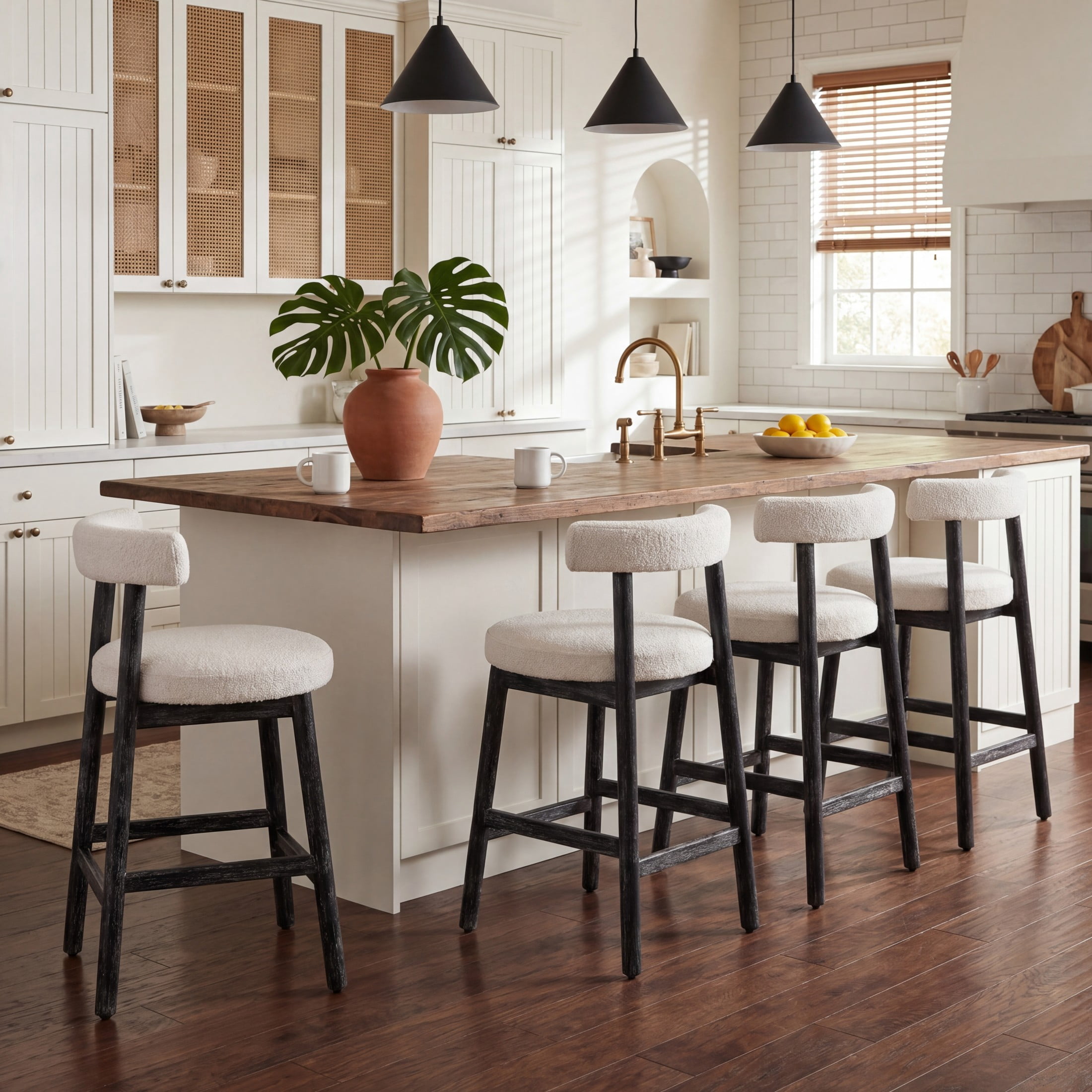 Christopher Knight Home Minimalist 26.77" Counter Height Bar Stools, Solid Wood Frame, Black, Set of 4