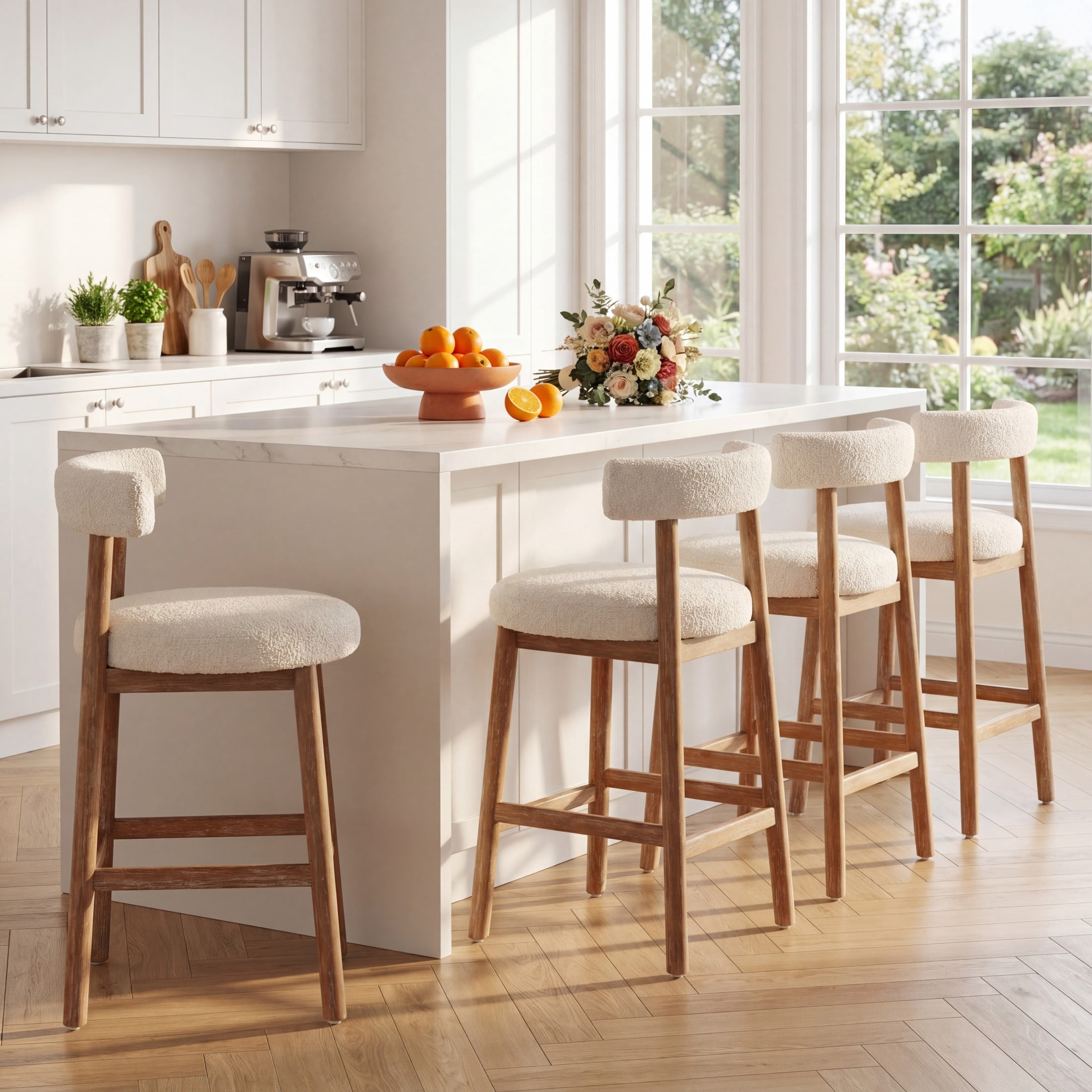 Christopher Knight Home Minimalist 26.77" Counter Height Bar Stools, Solid Wood Frame, Natural, Set of 4