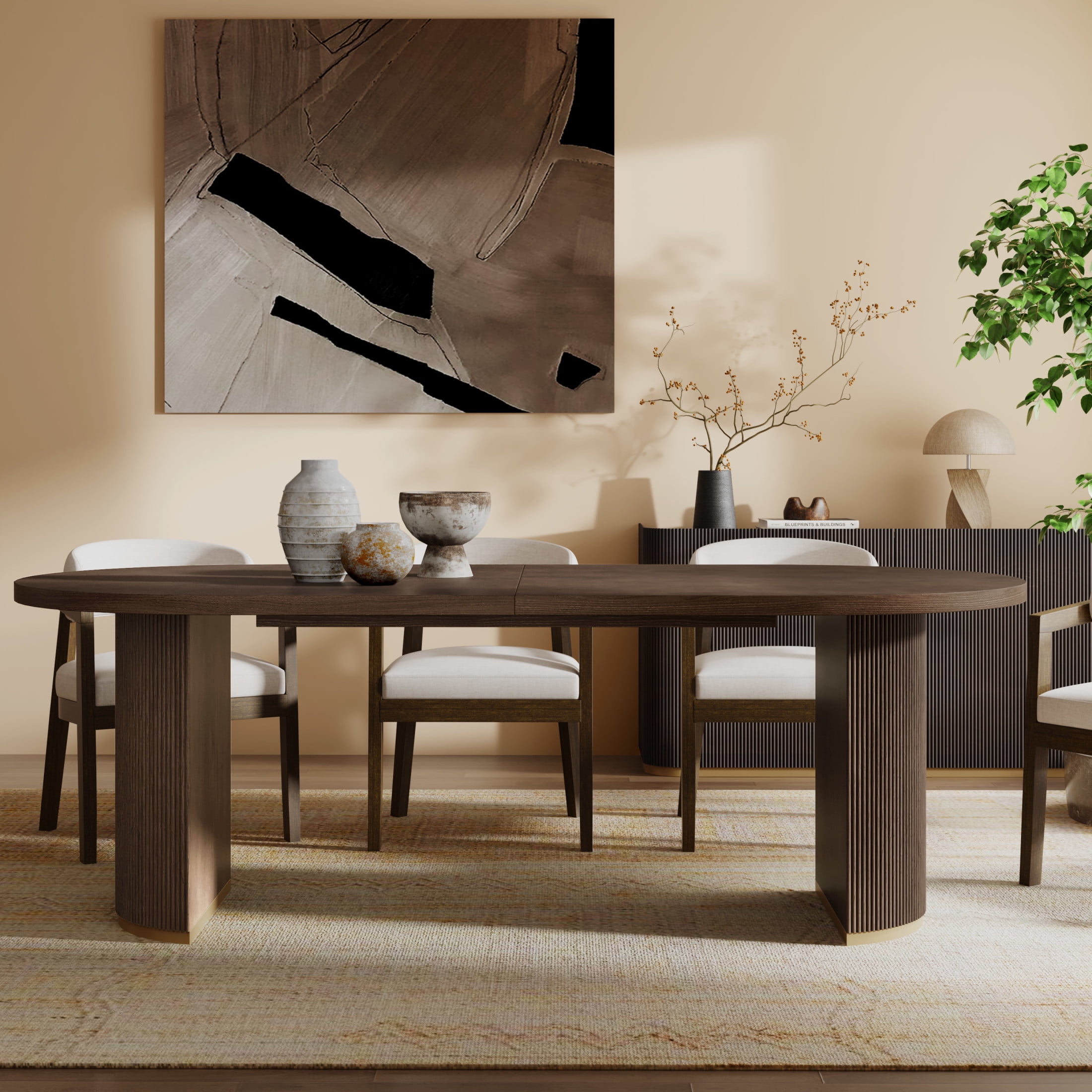 Christopher Knight Home Minimalist 88“ Oval Dining Table for 4-6, Walnut