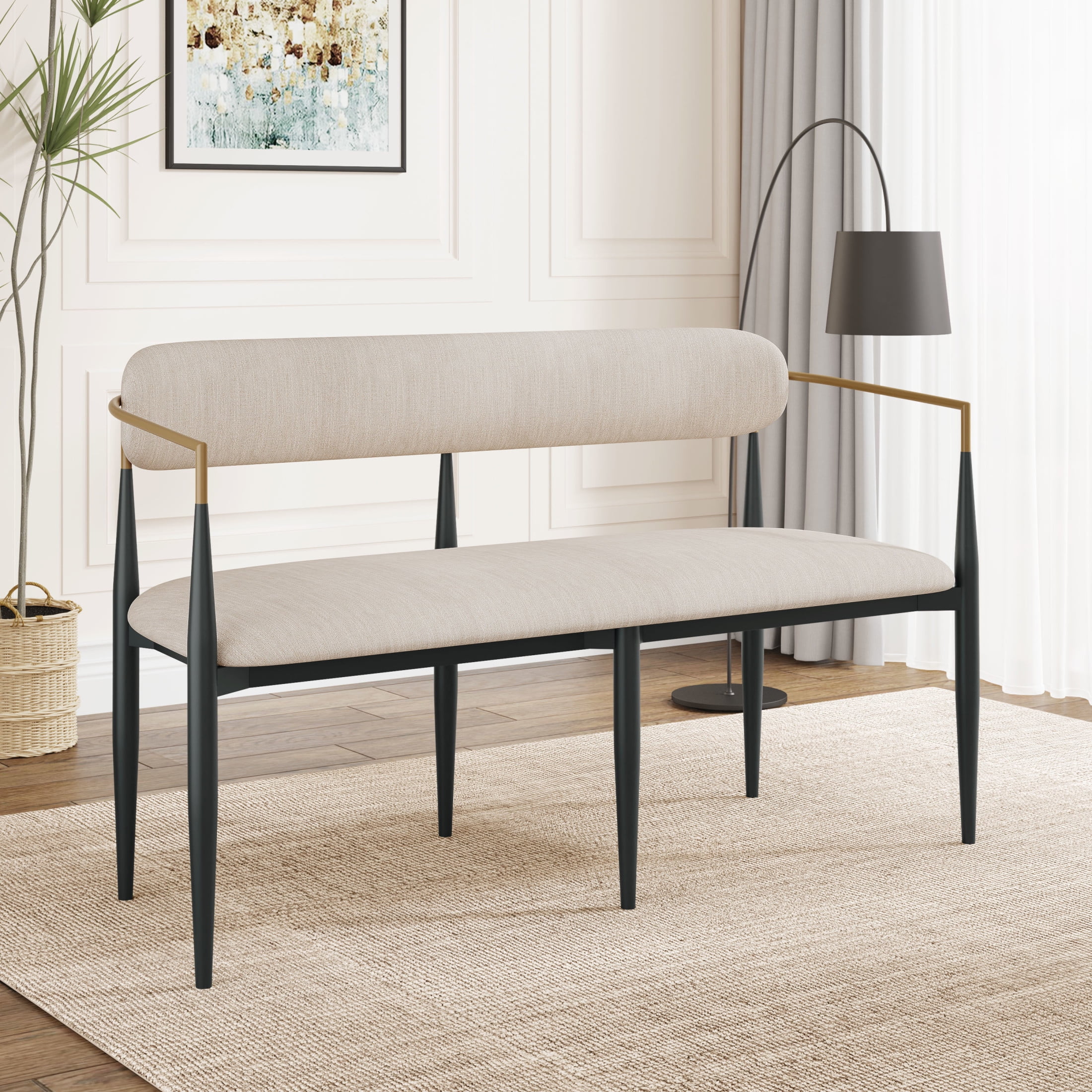 Christopher Knight Home Minimalist Fabric Upholstered Loveseat with Metal Frame, Beige