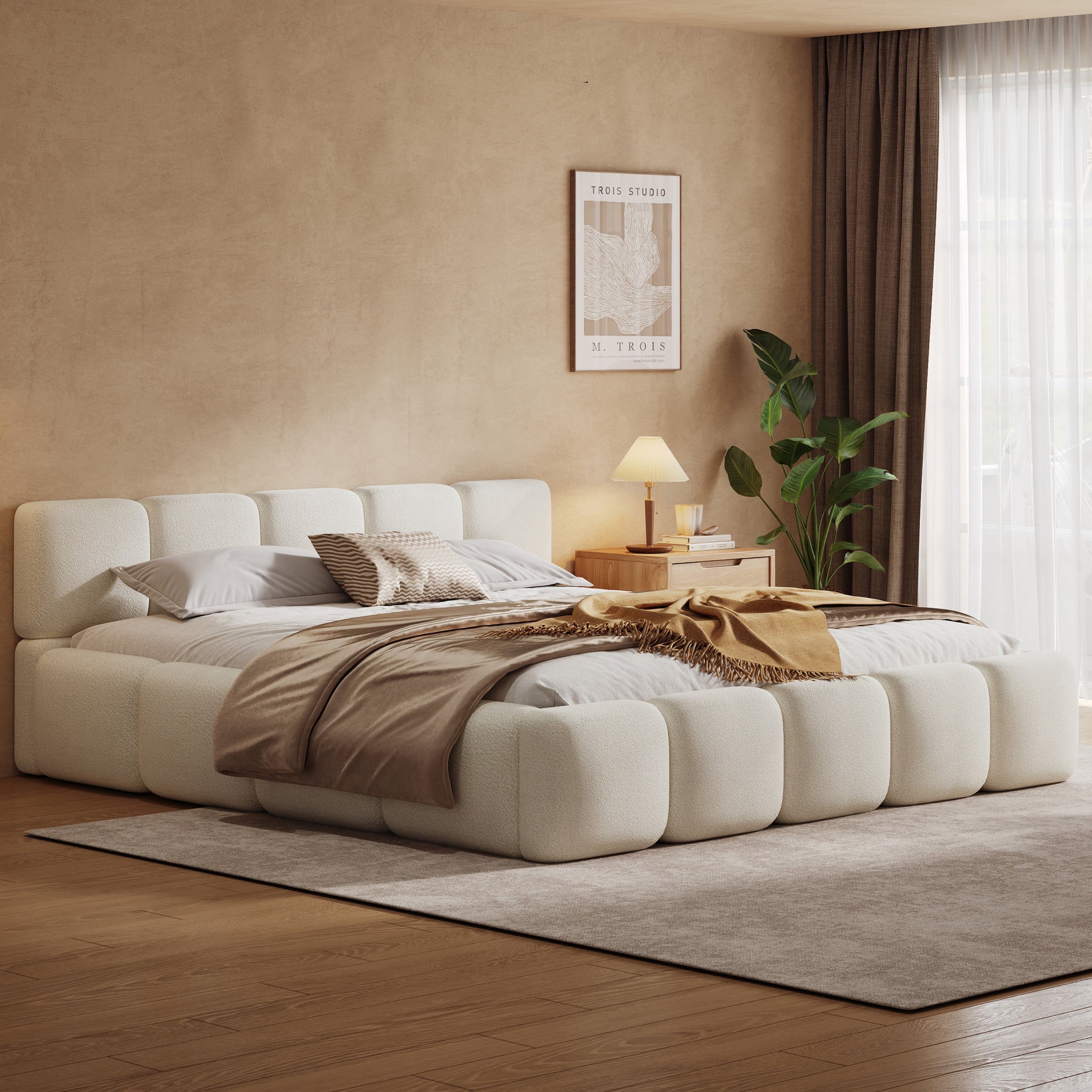 Christopher Knight Home Minimalist King Platform Bed, Tufted Boucle ...