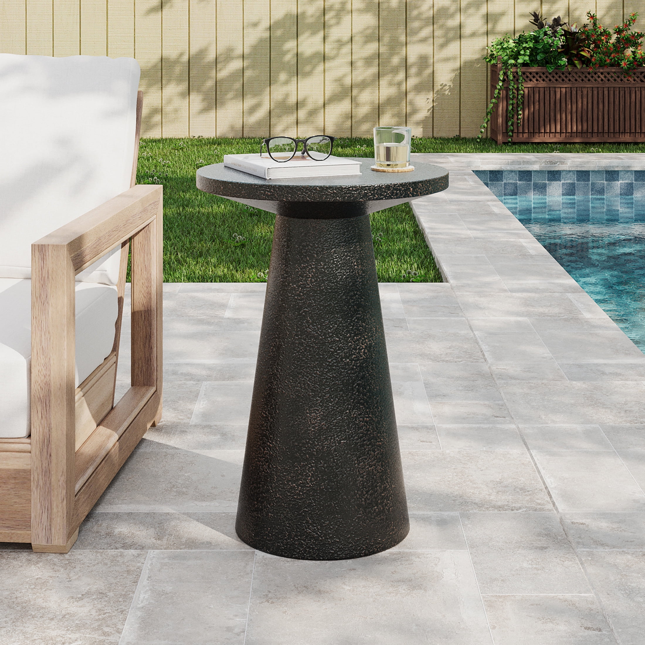 Christopher Knight Home Minimalist MGO Indoor Outdoor Accent Side Table, Weather-Resistant, Black