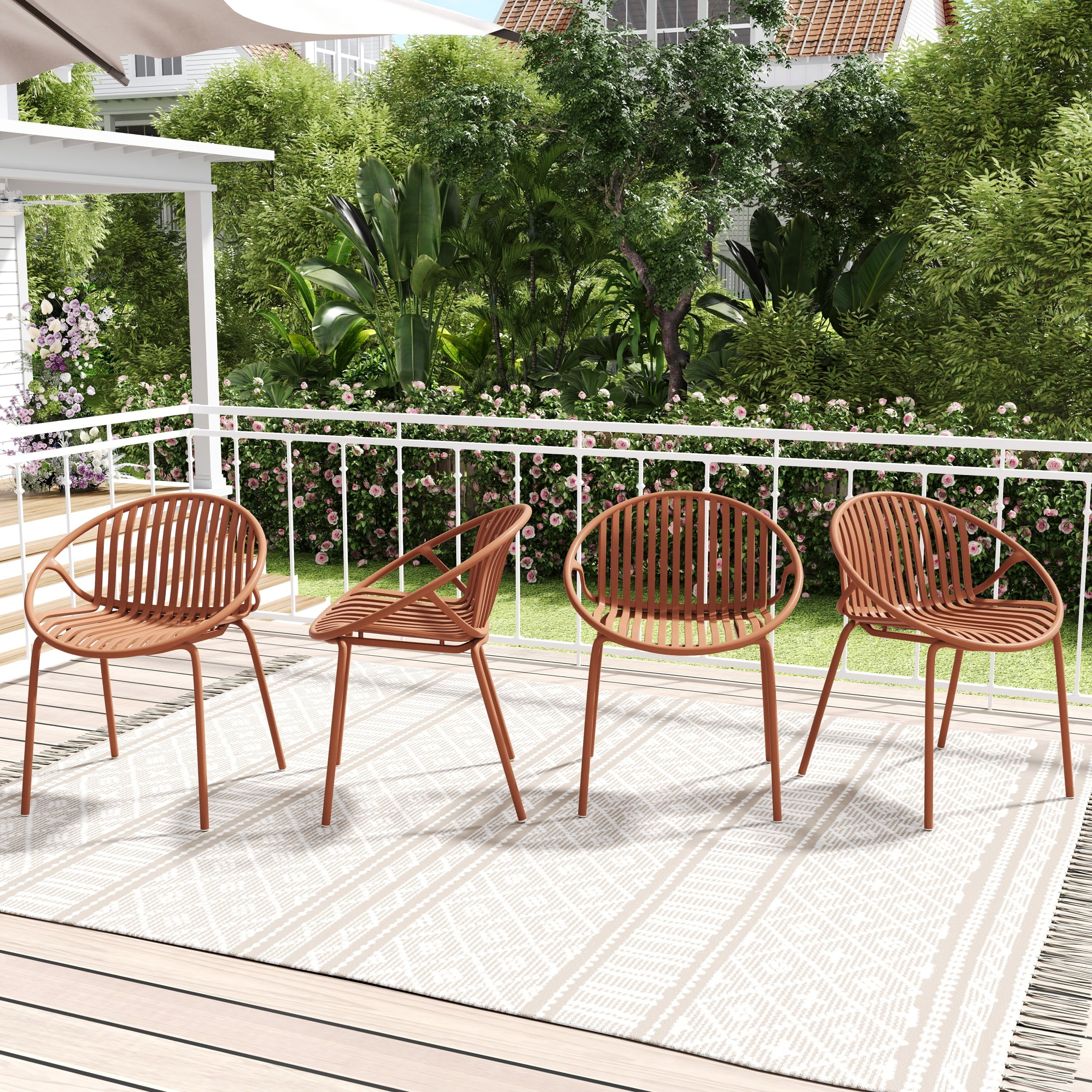 Christopher Knight Home Minimalist Plastic Outdoor Stacking Dining Chairs, Metal Legs, Orange, Set of 4
