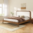 thumbnail image 1 of Christopher Knight Home Minimalist Queen Wood Bed Frame with Upholstered Curved Headboard, Brown Oak, 1 of 9