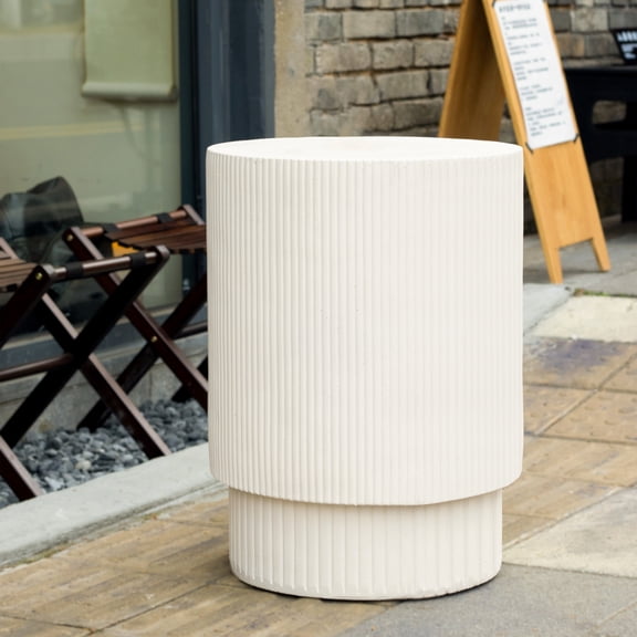 Christopher Knight Home Minimalist Ribbed MGO Side Table, Concrete, Indoor/Outdoor, White