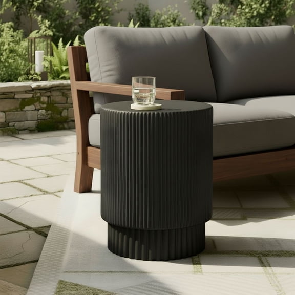 Christopher Knight Home Minimalist Ribbed MGO Side Table, Lightweight Concrete, Indoor/Outdoor, Black