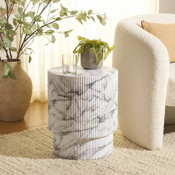 Christopher Knight Home Minimalist Ribbed MGO Side Table, Lightweight Concrete, Indoor/Outdoor, Marble