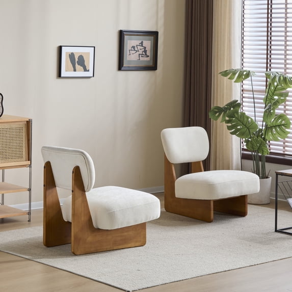Christopher Knight Home Minimalist Upholstered Accent Chair Set of 2, Solid Wooden Base, Natural+Beige