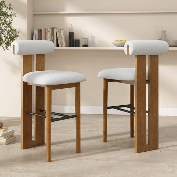 Christopher Knight Home Minimalist Upholstered Bar Stools, Solid Wood Frame, Cloud-Top Backrest, Ivory, Set of 2
