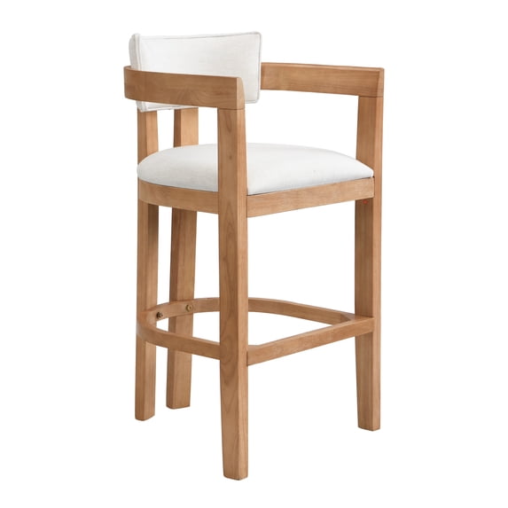 Christopher Knight Home Minimalist Upholstered Bar Stools with Curved Backrest, Solid Wood Frame, Natural Oak, Set of 2