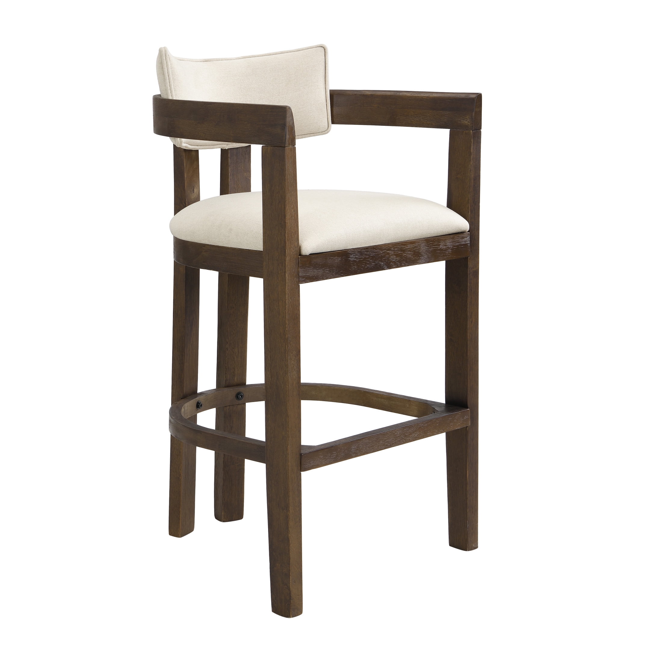 Christopher Knight Home Minimalist Upholstered Bar Stools with Curved Backrest, Solid Wood Frame, Walnut, Set of 2
