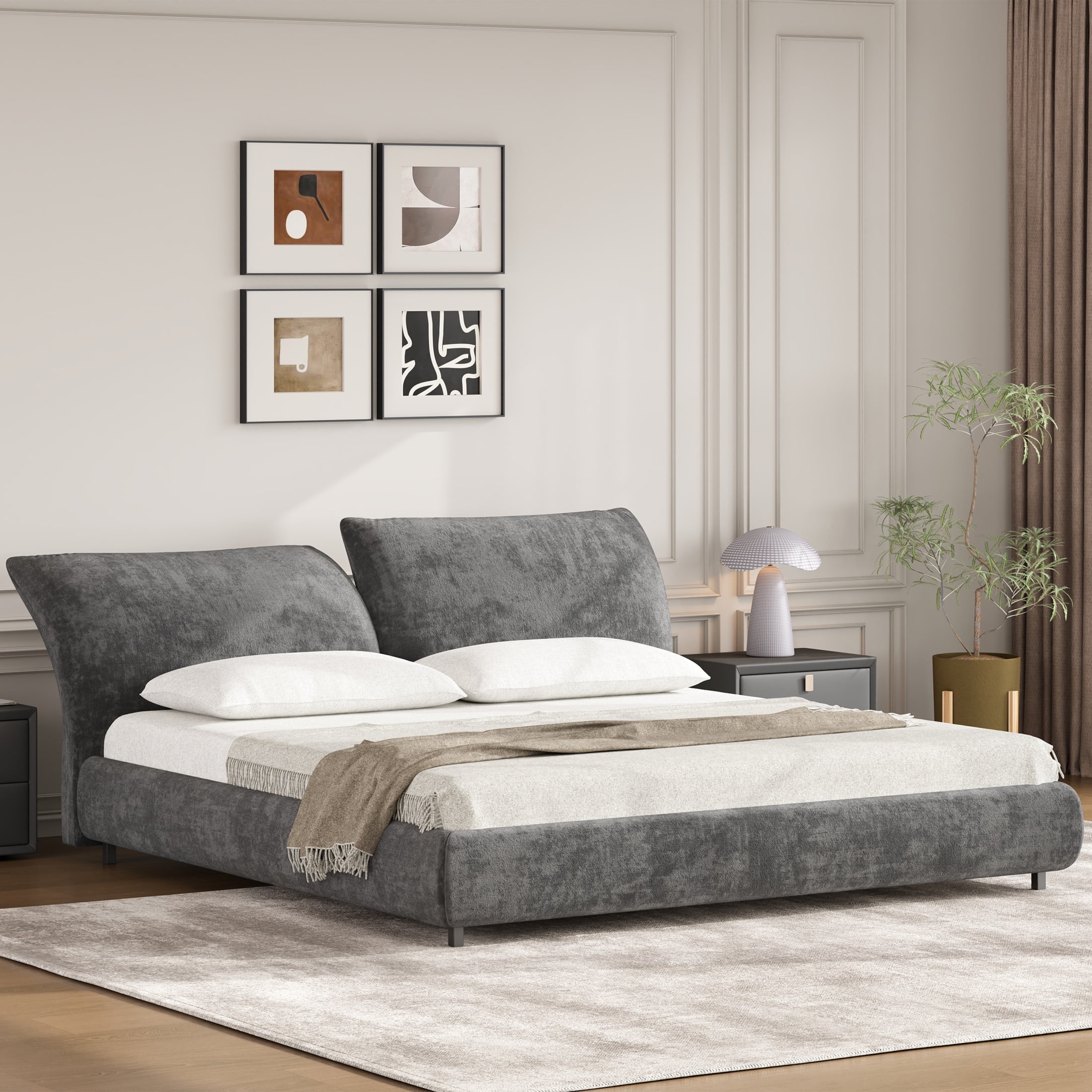 Christopher Knight Home Minimalist Upholstered Queen Bed Frame with ...
