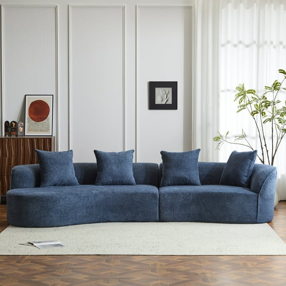 Christopher Knight Home Modern 126" Curved Sectional Sofa, 5-Seater Modular Couch with 4 Throw Pillows, Navy Blue