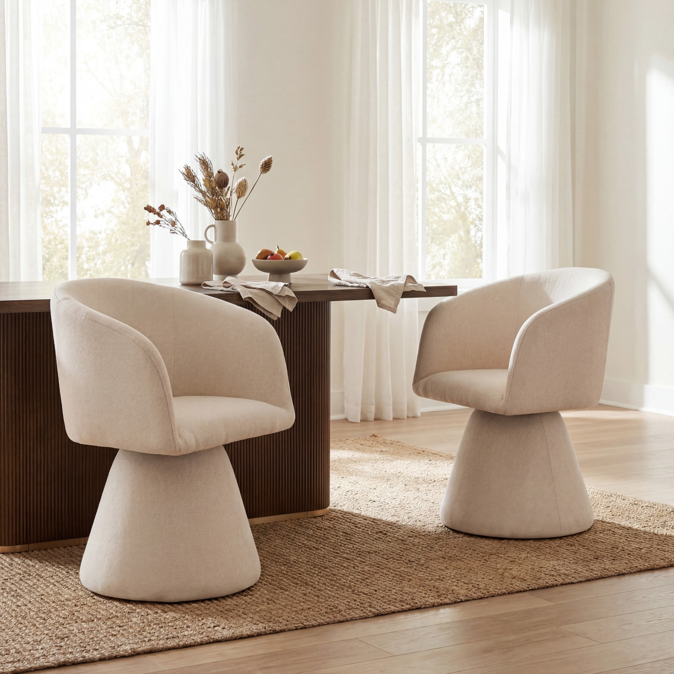 Christopher Knight Home Modern 180° Swivel Upholstered Dining Armchairs, Beige, Set of 2