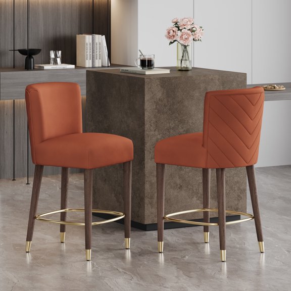 Christopher Knight Home Modern 27" Upholstered Counter Bar Stools Set of 2, Solid Wood Frame, Orange