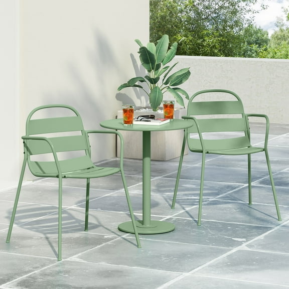 Christopher Knight Home Modern 3-Piece Outdoor Bistro Set, Slatted Chairs and Round Table, Matte Dark Green