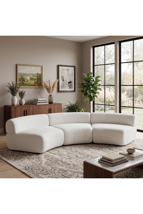 Modern 3-Seater Compressed Curved Modular Sectional Sofa, Beige