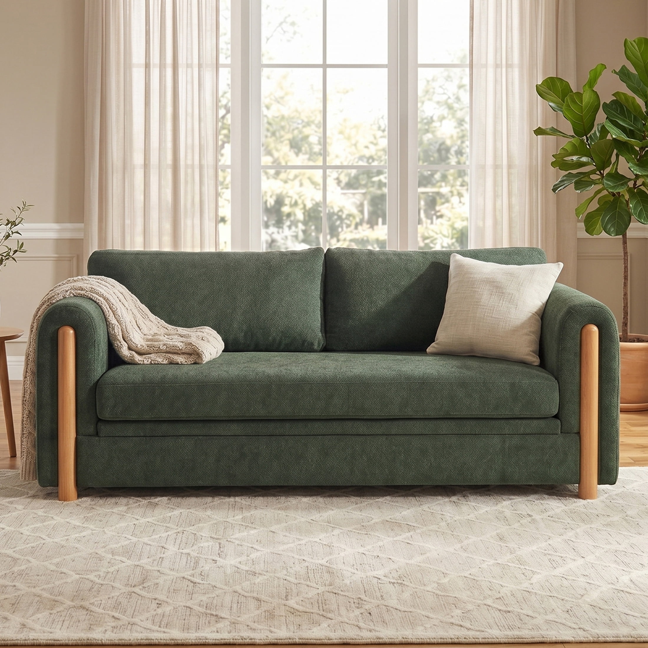 Christopher Knight Home Modern 3-seater Chenille Upholstered Sofa, Curved Arm Accent Couch, Green