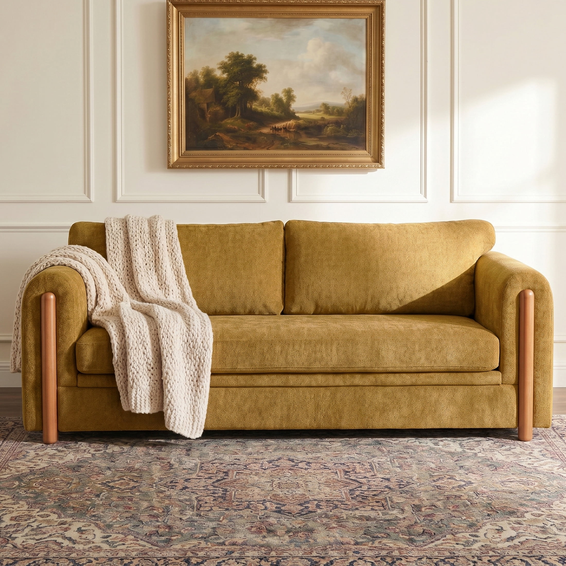 Christopher Knight Home Modern 3-seater Chenille Upholstered Sofa, Curved Arm Accent Couch, Yellow
