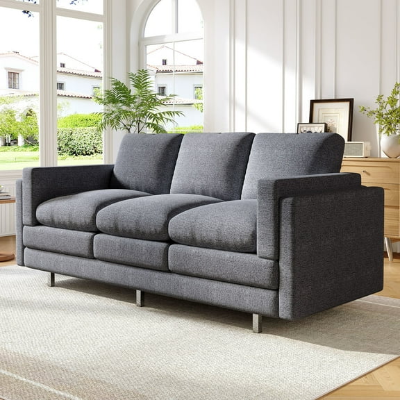 Christopher Knight Home Modern 3-seater Sofa, 79.5" Chenille Couch with Dual-layer Cushions, Metal Legs, Gray