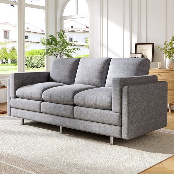 Christopher Knight Home Modern 3-seater Sofa, 79.5" Chenille Couch with Dual-layer Cushions, Metal Legs, Light Gray