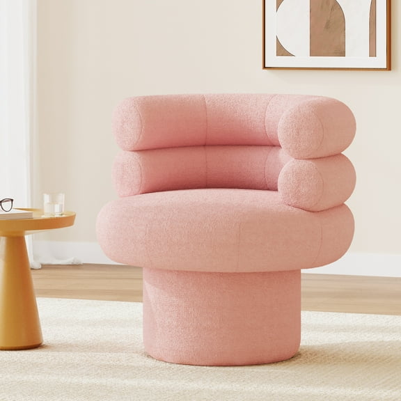 Christopher Knight Home Modern 360° Swivel Barrel Accent Chair, Teddy Upholstered Round Vanity Chair, Pink