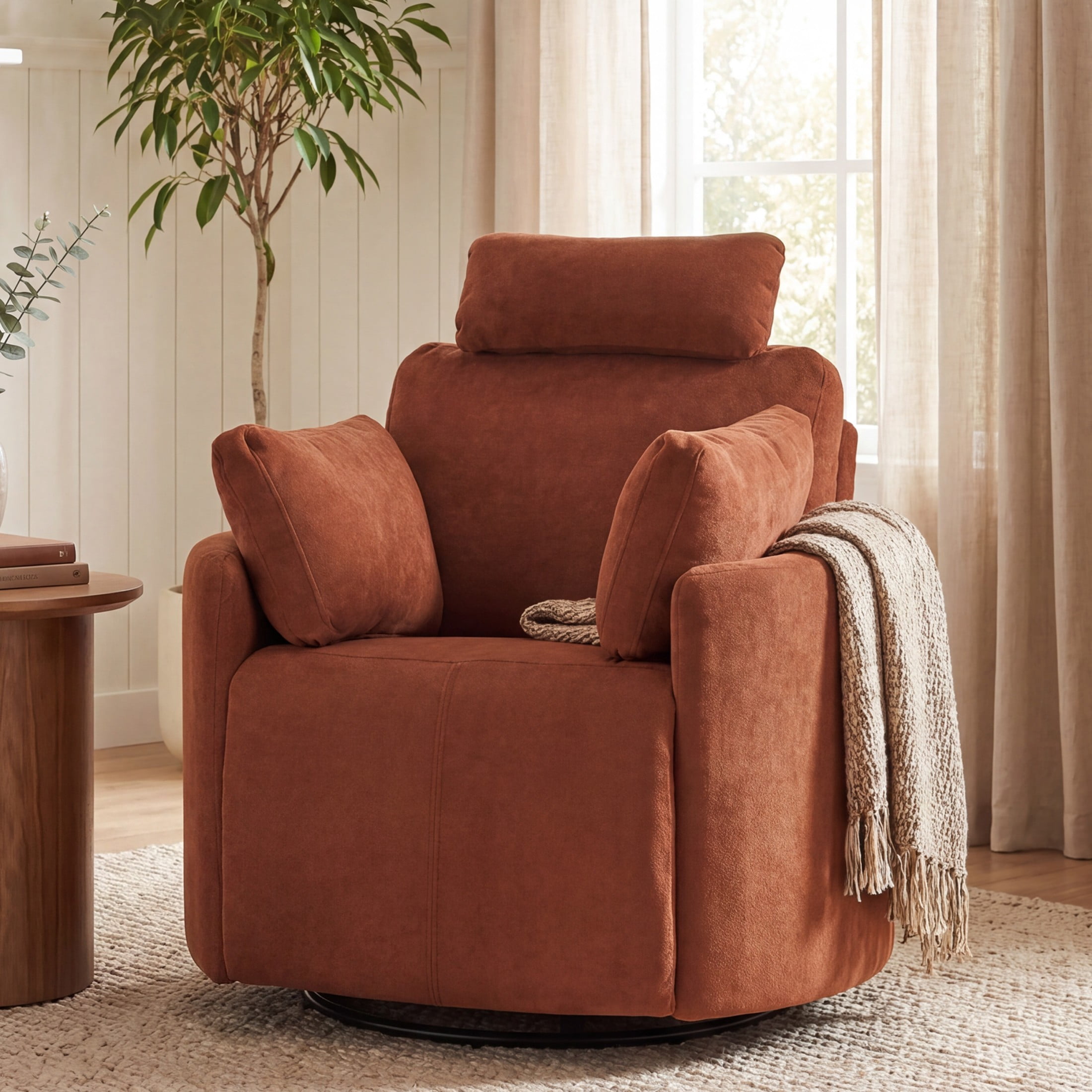 Christopher Knight Home Modern 360° Swivel Glider Recliner Chair with Adjustable Headrest and Pillows, Pumpkin Red