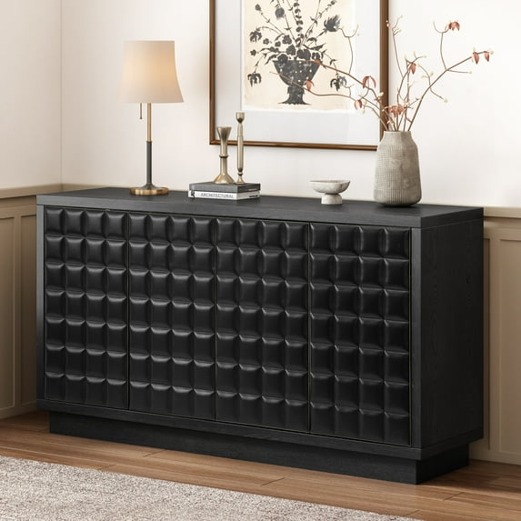 Christopher Knight Home Modern 4-Door Storage Cabinet with 3D Geometric Doors & Metal Trim, Wood Frame, Black