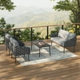 thumbnail image 1 of Christopher Knight Home Modern 4-Piece Outdoor Rope Woven Conversation Set, Metal Frame, Grey Cushions, 1 of 13