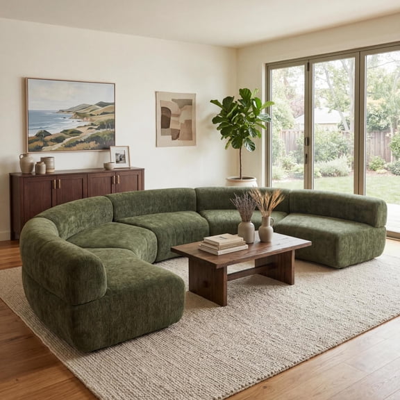 Christopher Knight Home Modern 5-Seater Compressed Curved Modular Sectional Sofa, Green