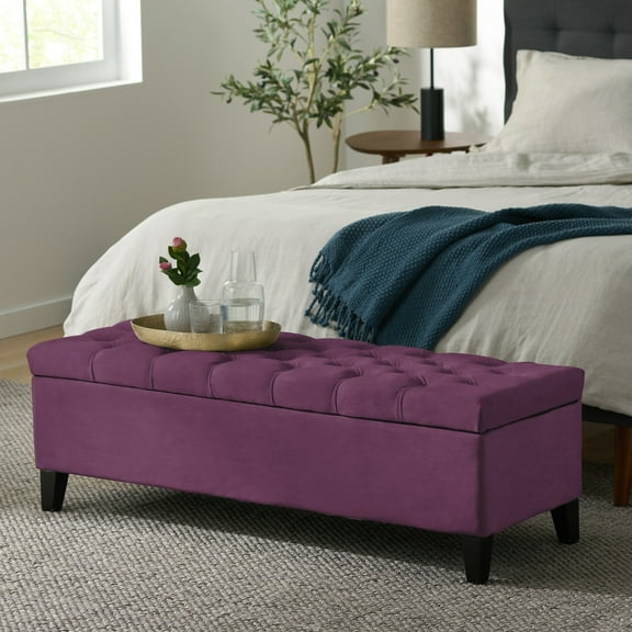 Christopher Knight Home Modern 52" Velvet Storage Ottoman Bench, Button Tufted, Purple