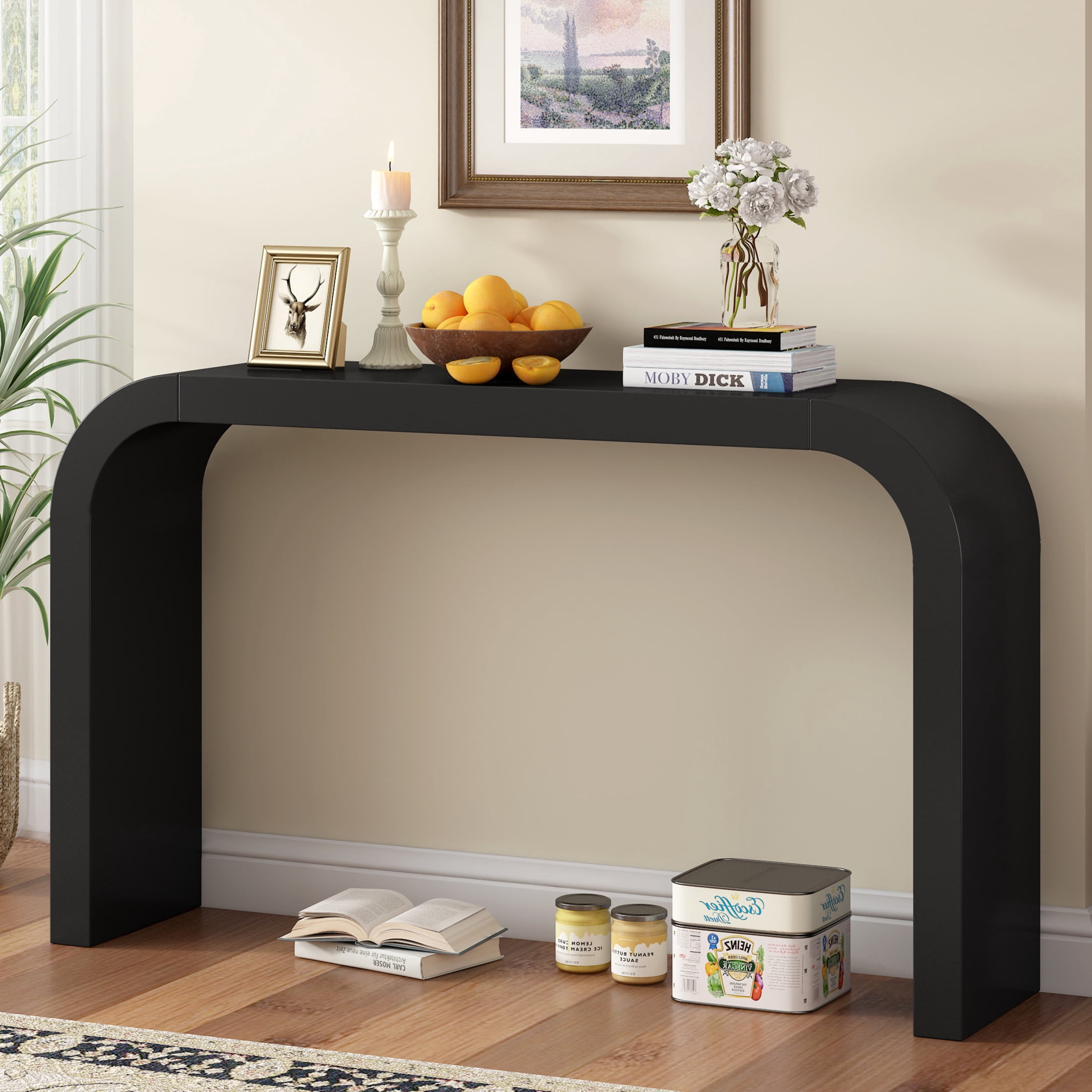 Christopher Knight Home Modern 52" Curved Console Table, Wood Entryway Table for Hallway, Black