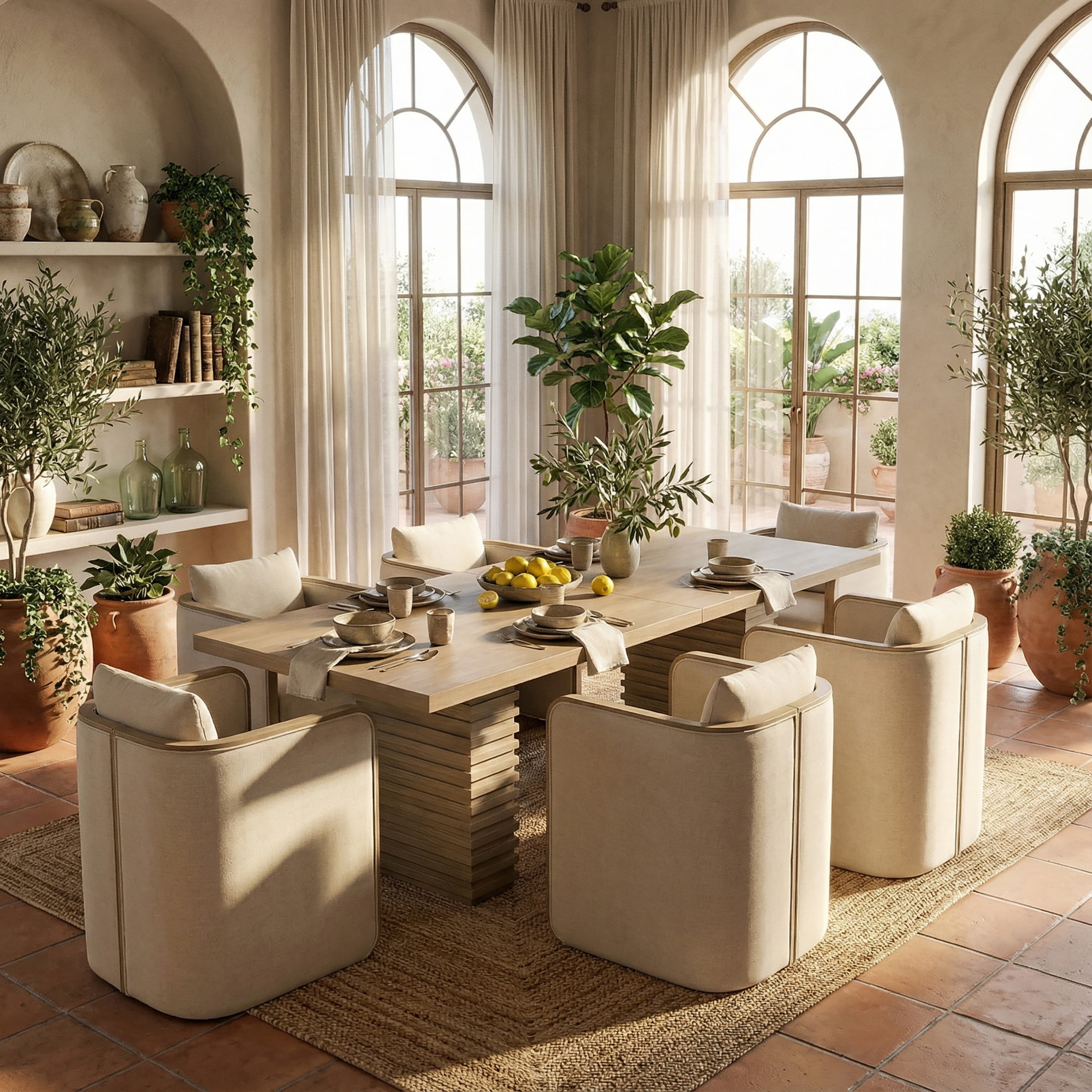 Christopher Knight Home Modern 7-Piece Dining Set, Upholstered Armchairs with 95" Dining Table, Natural Ash+Beige