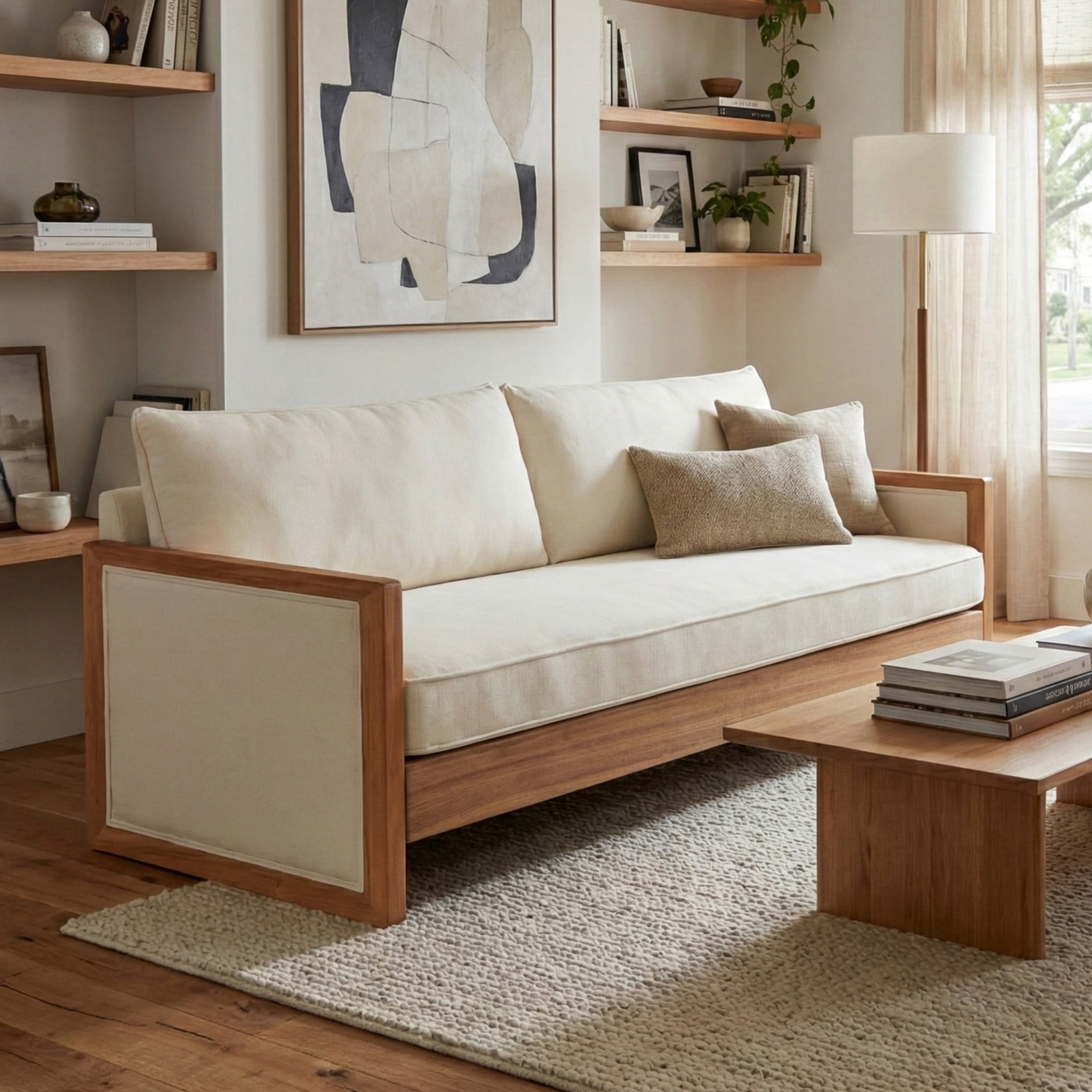 Christopher Knight Home Modern 77.8" Three-Seater Sofa, Chenille Upholstered Couch with Wood Frame, Beige