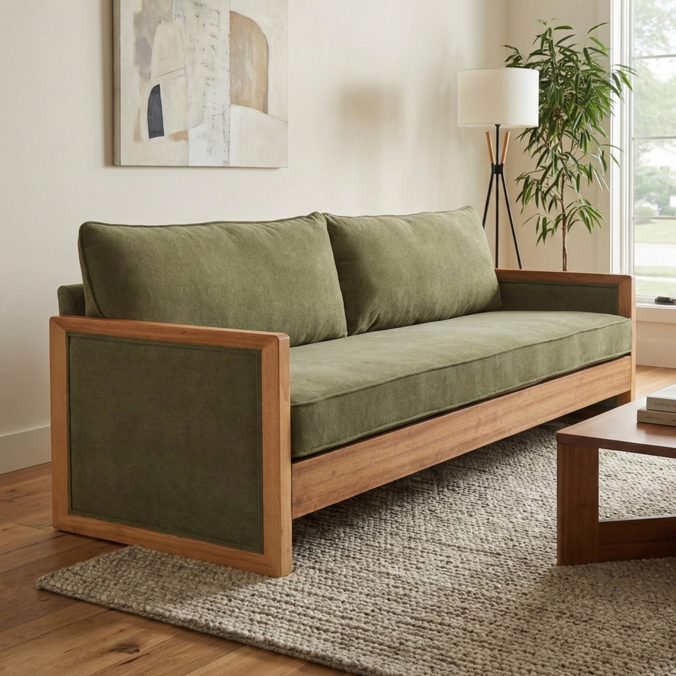 Christopher Knight Home Modern 77.8" Three-Seater Sofa, Chenille Upholstered Couch with Wood Frame, Green