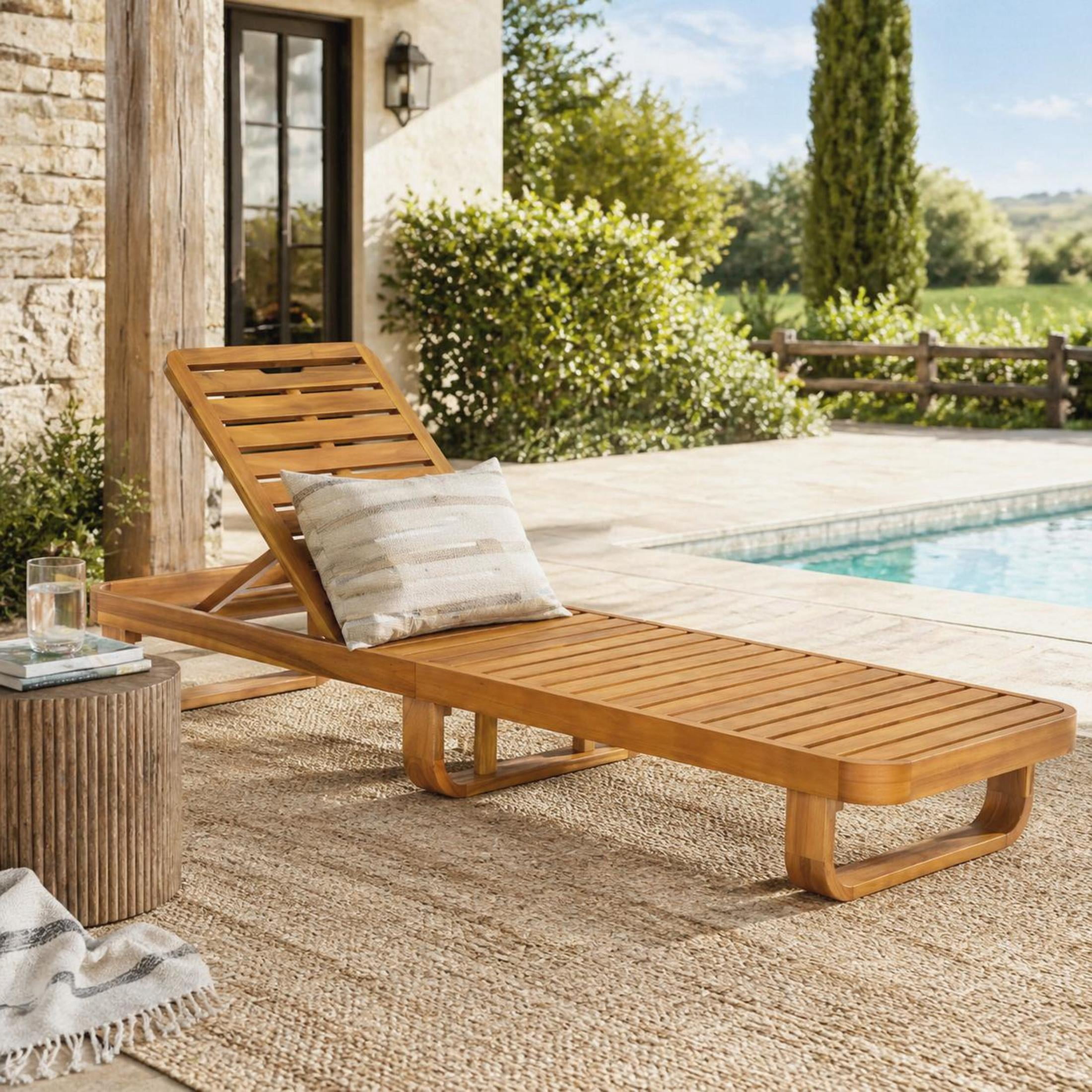 Christopher Knight Home Modern Acacia Wood Outdoor Chaise Lounge with Adjustable Backrest, Natural