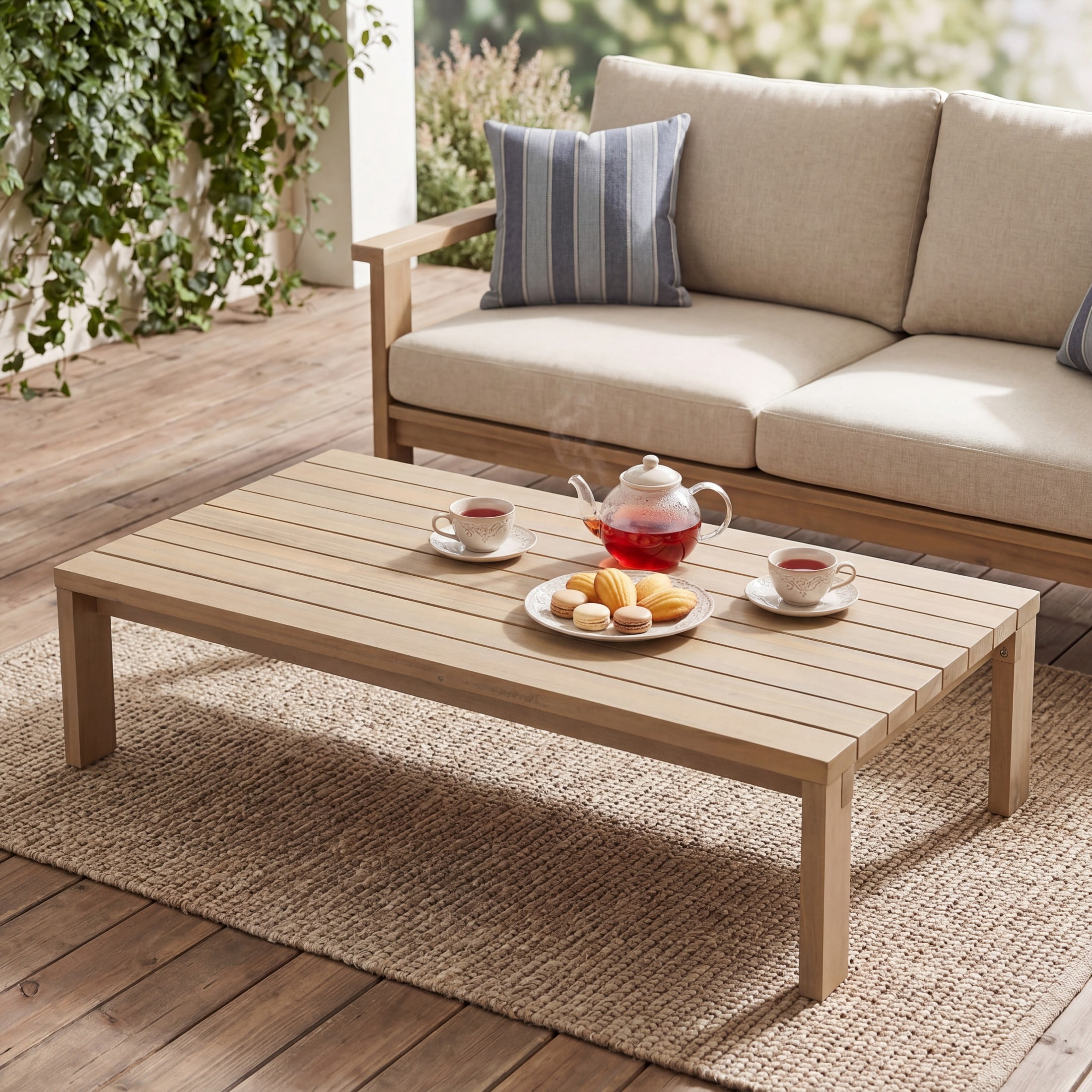 Christopher Knight Home Modern Acacia Wood Outdoor Patio Coffee Table, Slatted Top Design, Light Teak
