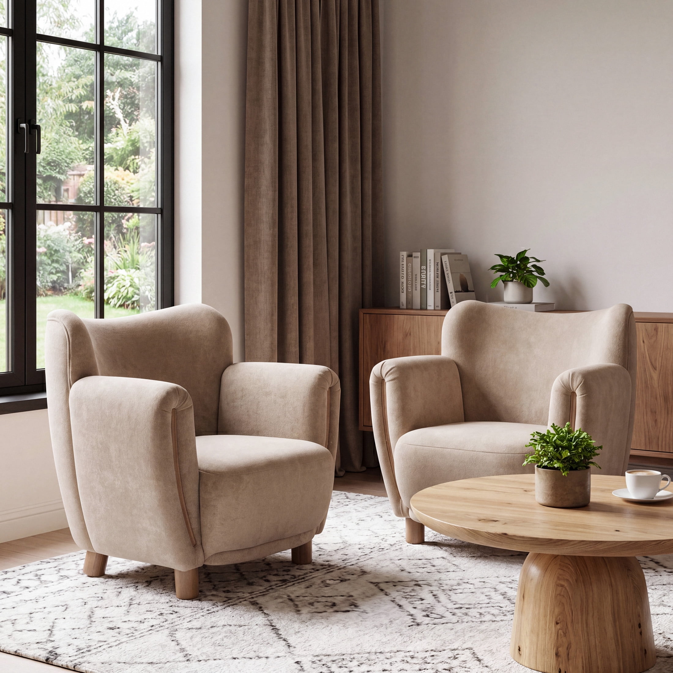 Christopher Knight Home Modern Accent Armchair with Velvet Upholstered, Solid Wood Legs, Light Brown, Set of 2