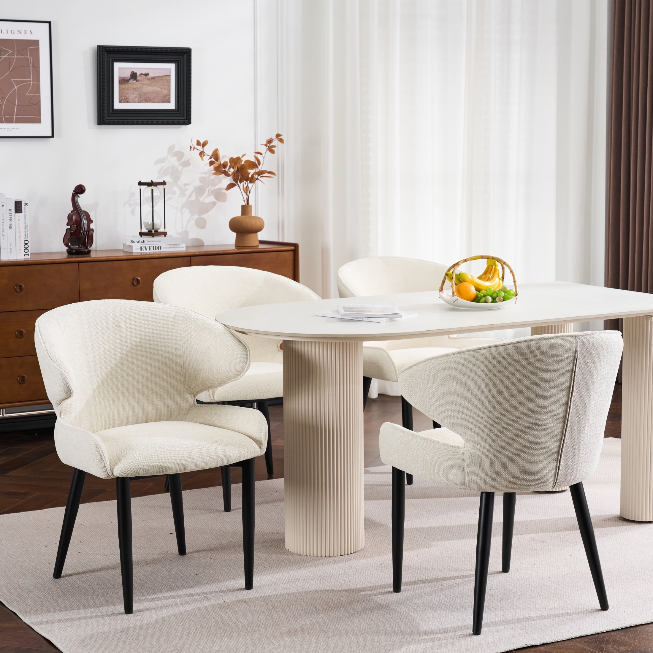 Christopher Knight Home Modern Accent Upholstered Dining Chairs with Metal Legs, Beige+Black, Set of 4