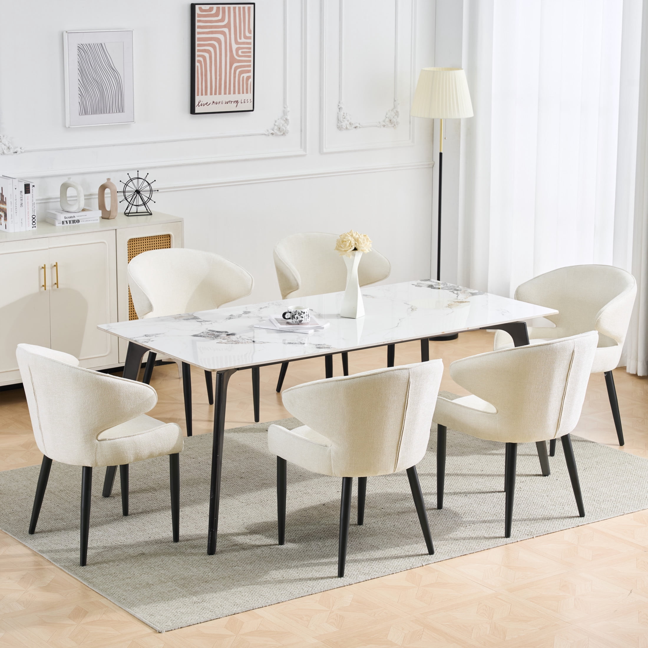 Christopher Knight Home Modern Accent Upholstered Dining Chairs with Metal Legs, Beige+Black, Set of 6