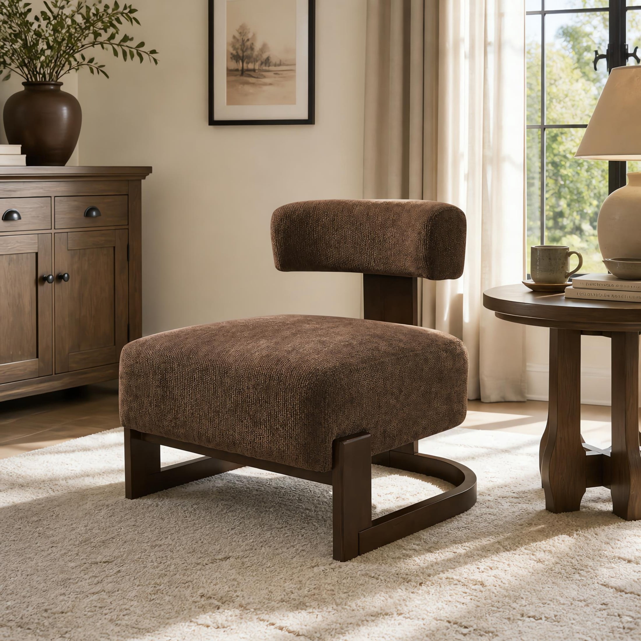 Christopher Knight Home Modern Armless Accent Lounge Chair, Curved Wood Base with Cushion, Brown