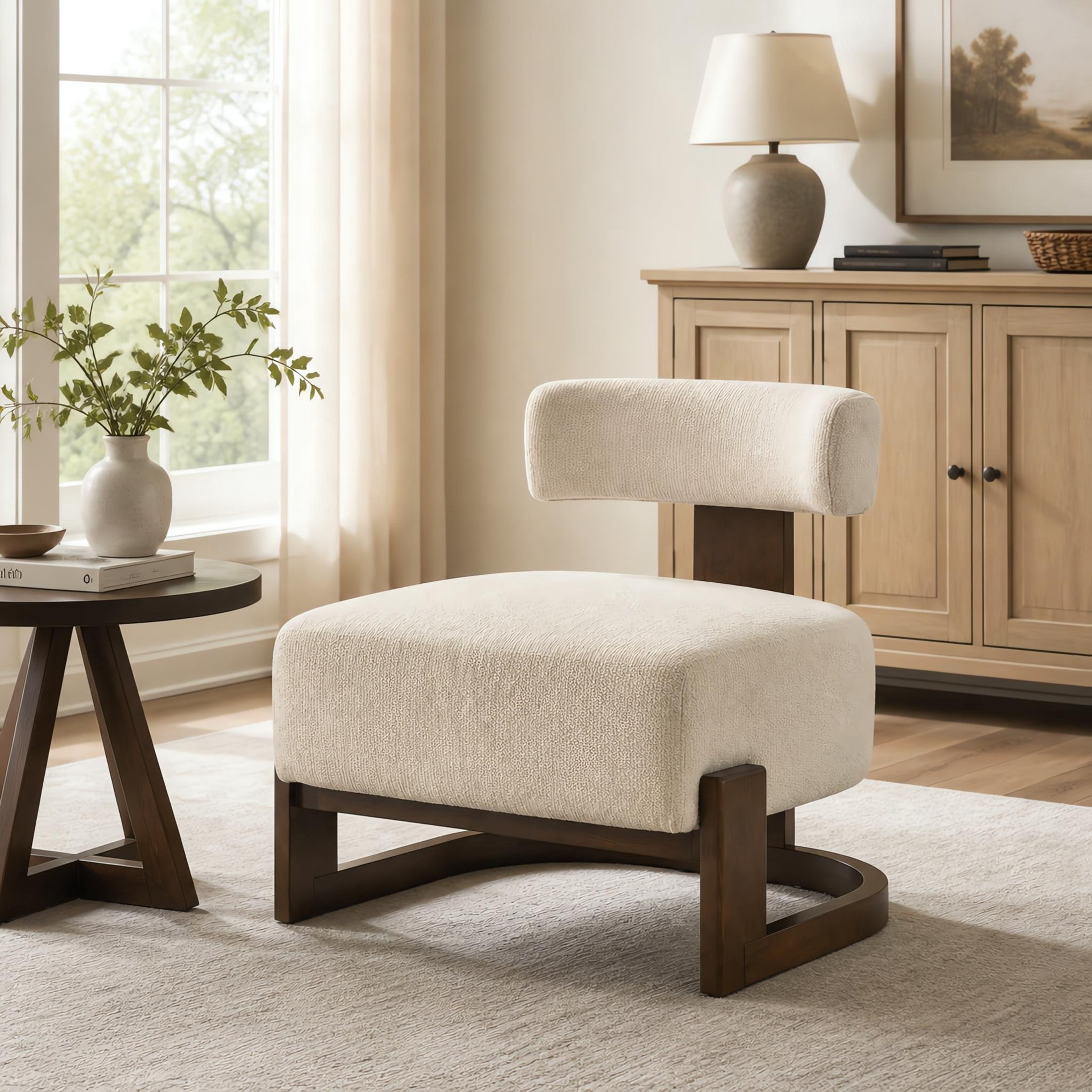 Christopher Knight Home Modern Armless Accent Lounge Chair, Curved Wood Base with Cushion, Oatmeal