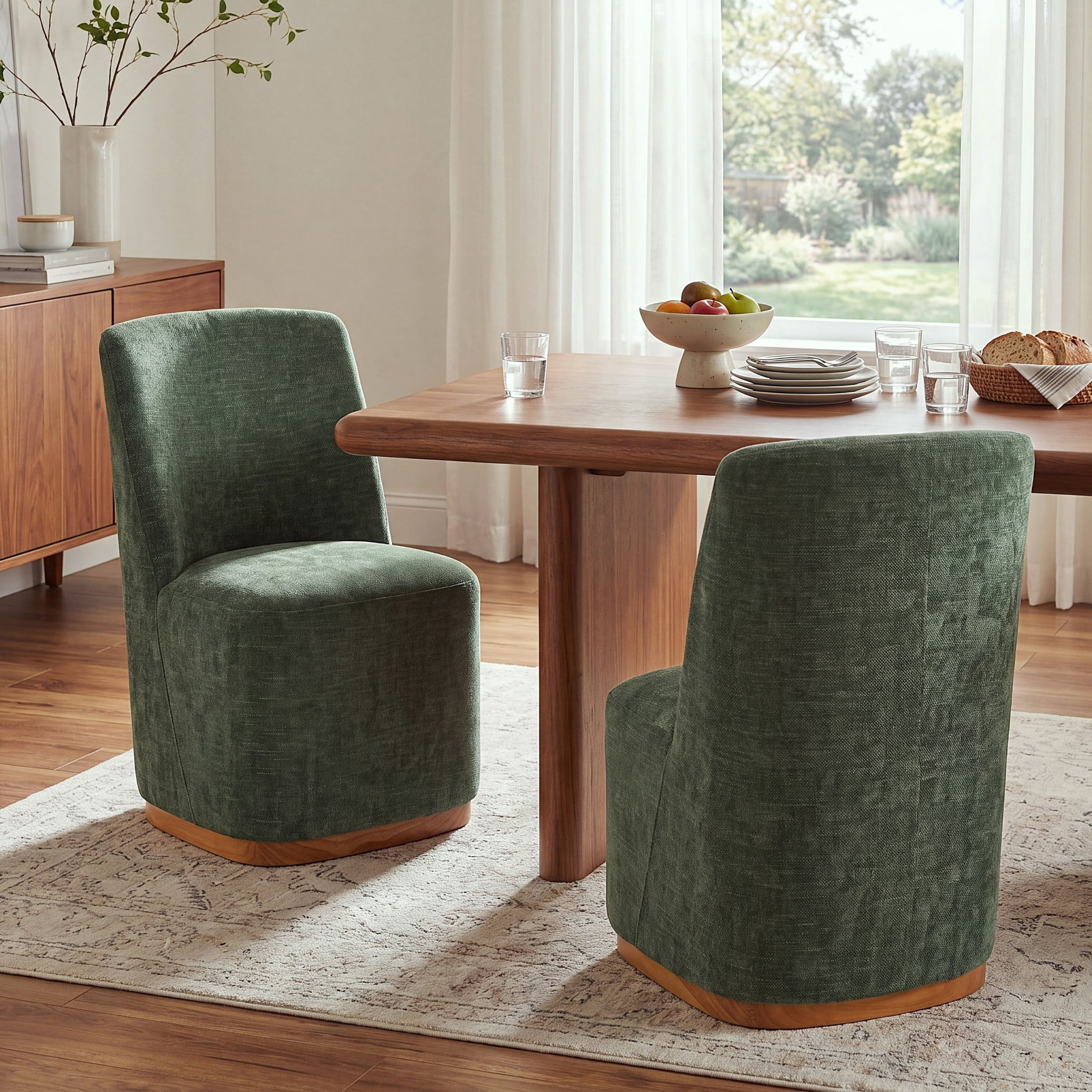 Christopher Knight Home Modern Armless Dining Chairs Set of 2, Upholstered Fabric, Wood Frame, Green