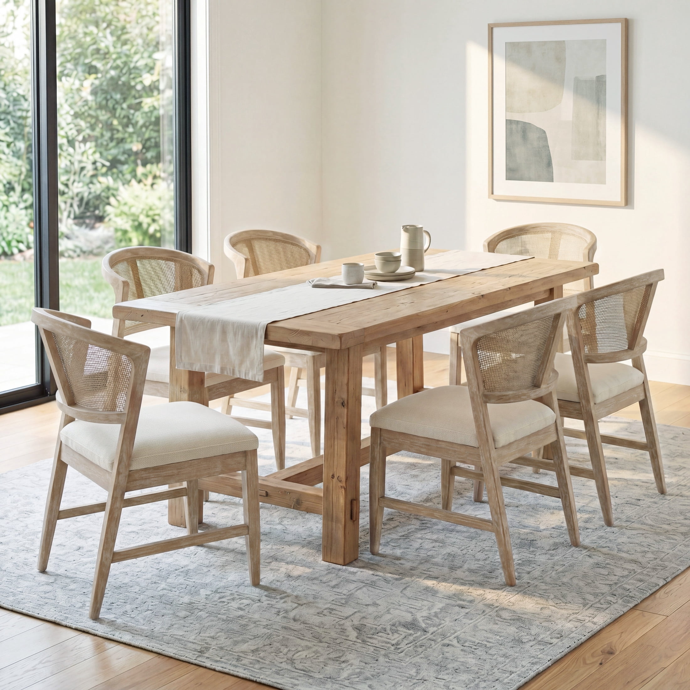 Christopher Knight Home Modern Armless Dining Chairs with Cane Back, Wood Frame, Natural, Set of 6
