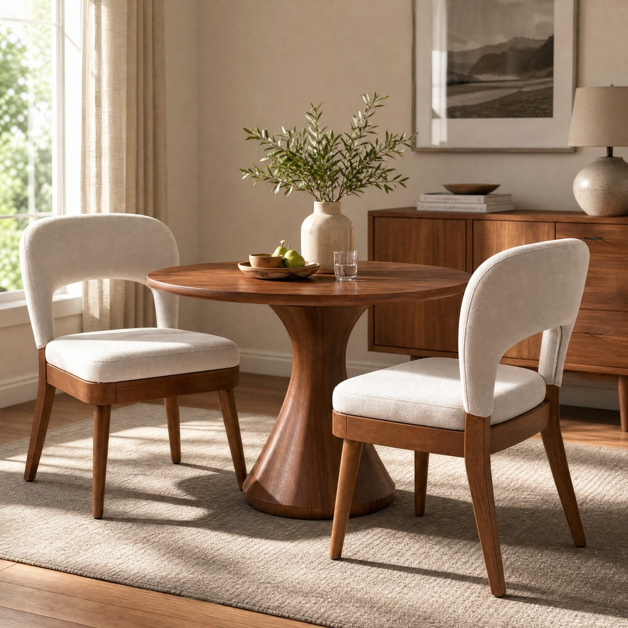 Christopher Knight Home Modern Armless Dining Chairs with Hollow Back, Wood Frame, Beige+Walnut, Set of 2