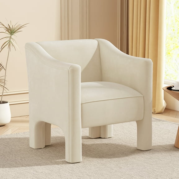 Christopher Knight Home Modern Barrel Accent Chair 29.9" Chenille Upholstered Armchair with Foam Cushion, Beige