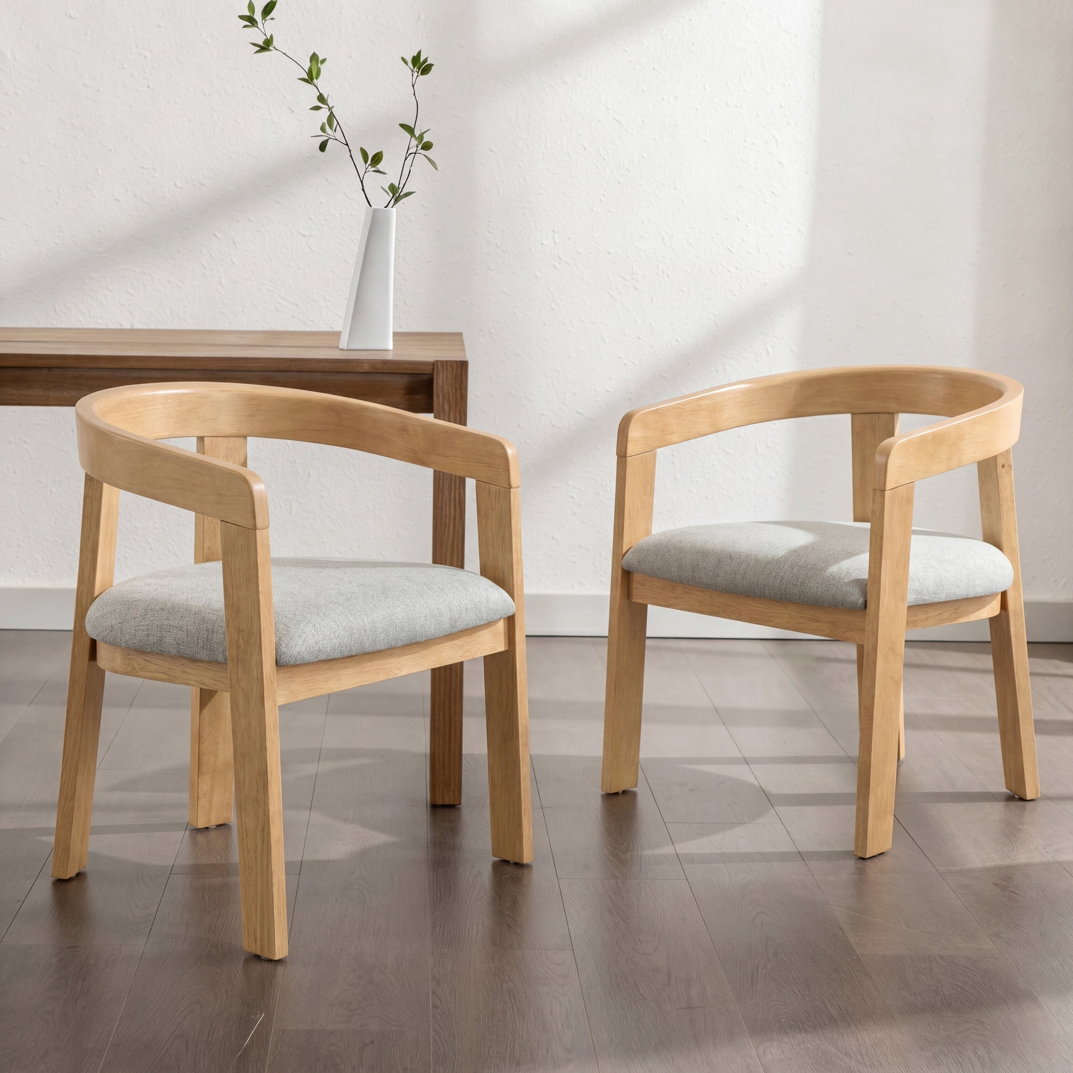 Christopher Knight Home Modern Barrel Dining Chairs, Grayish Green Upholstered, Natural, Set of 2